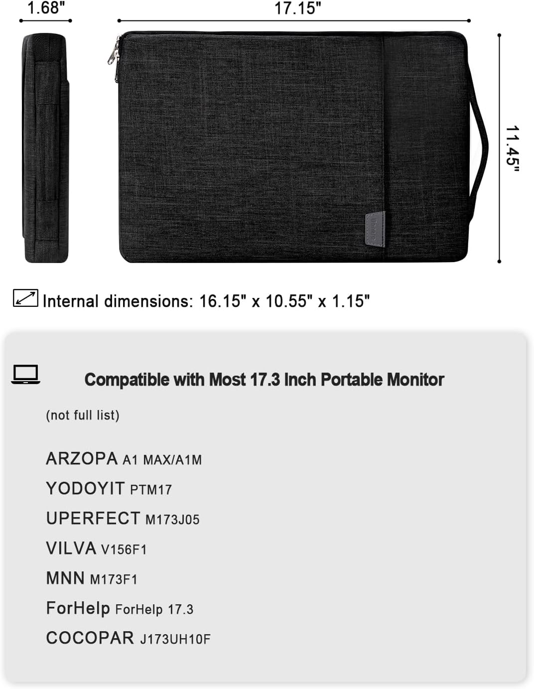 Banero 17.3-inch 17.3" Portable Monitor Case with Acessories Storage, Sleeve for Most Portable Monitors