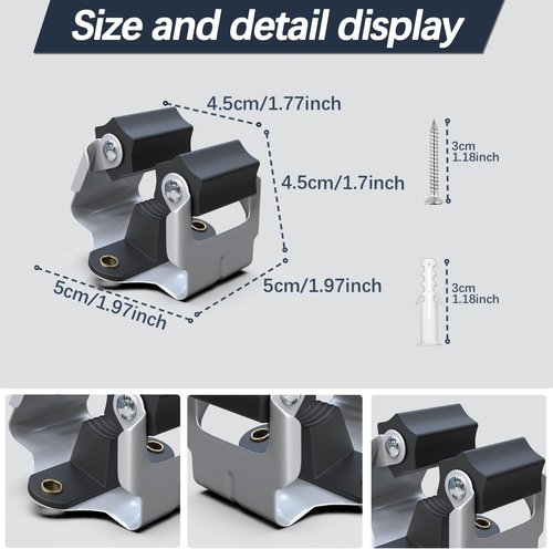 3-H Mop and Broom Holder - Heavy-Duty Wall Mount Organizer for Yard Tools | Black, 6 Pack