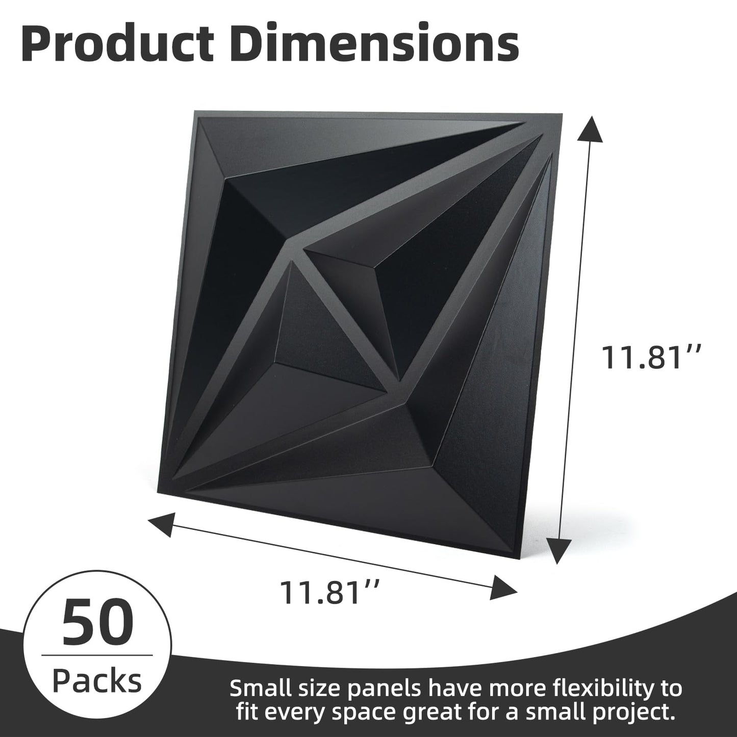 AMZDEPOT 50 Pack 3D Wall Panels for Interior Wall Decor, 3 Layout Options PVC Textured Wall Art Decor for Living Room Bedroom TV Background Gaming Room, 12''x12'', Black