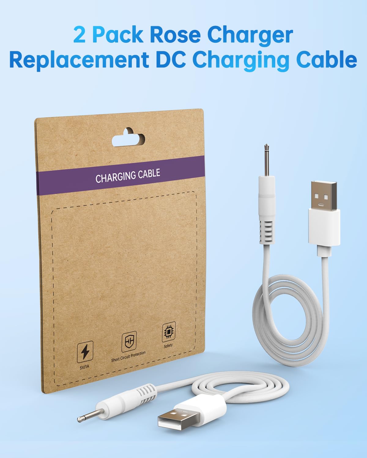 2 Pack 2.62FT 2.5mm,5V/1A littlelucky Charger Replacement DC Charging Cable USB to DC Fast Charger Cord Adapter Rose