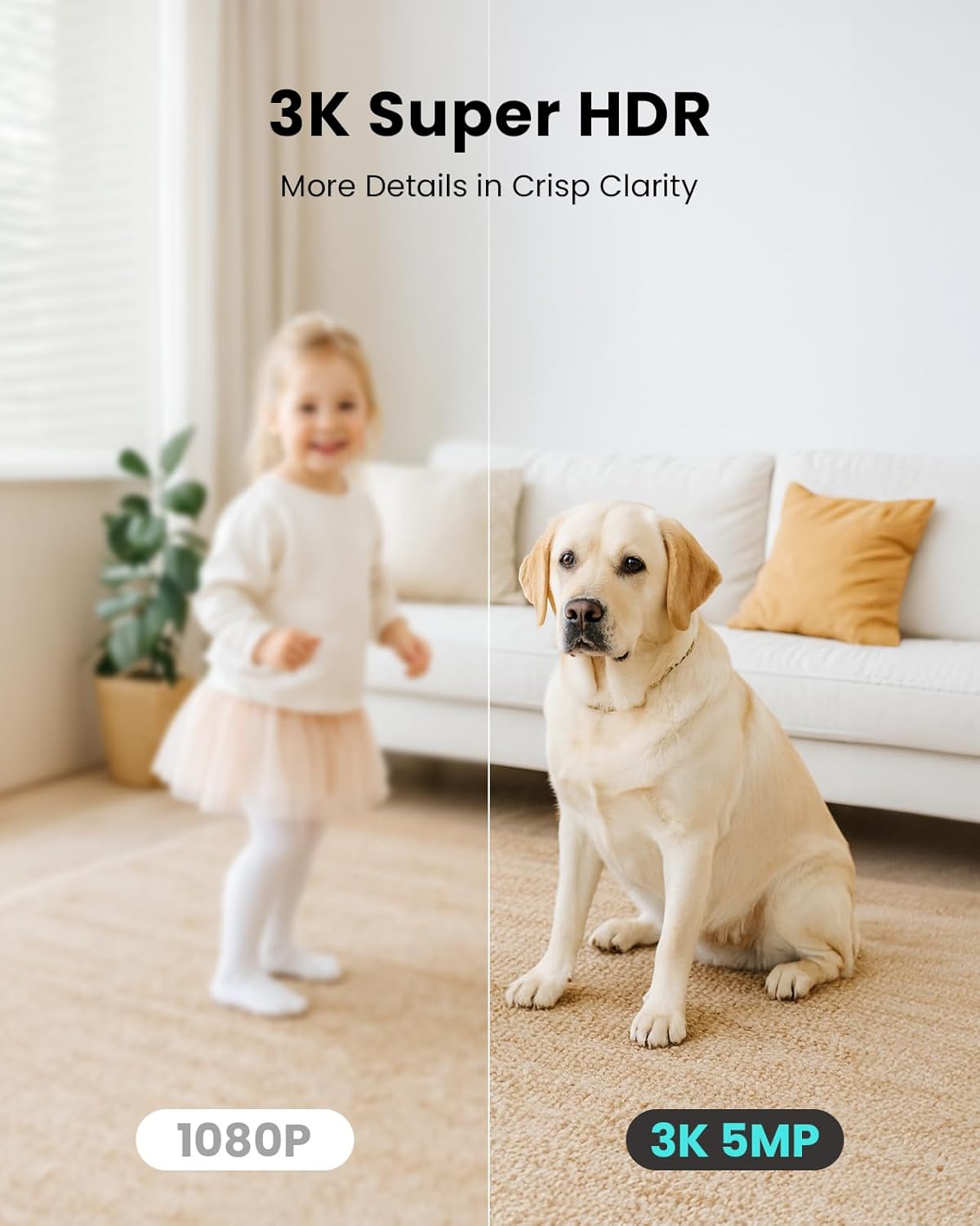 3K 360PTZ Tracking,2.4/5GHz Detection,2-Way Indoor Security Camera Home Baby/Pet Monitor, Auto WiFi, AI Motion & Sound