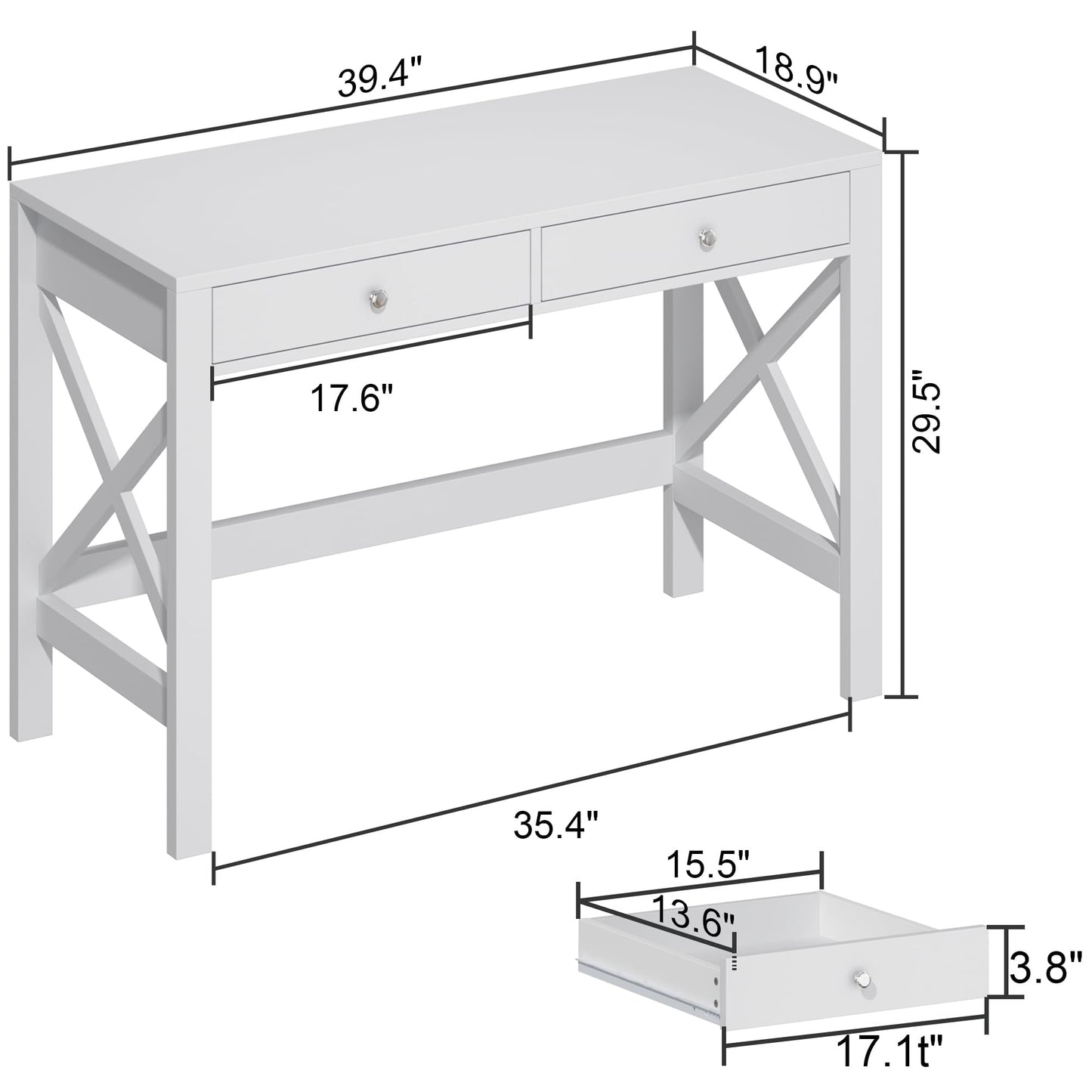 ChooChoo Computer Desk Study for Home Office, Modern Simple 40 Inches Desk with Drawers, Makeup Vanity Console Table, White
