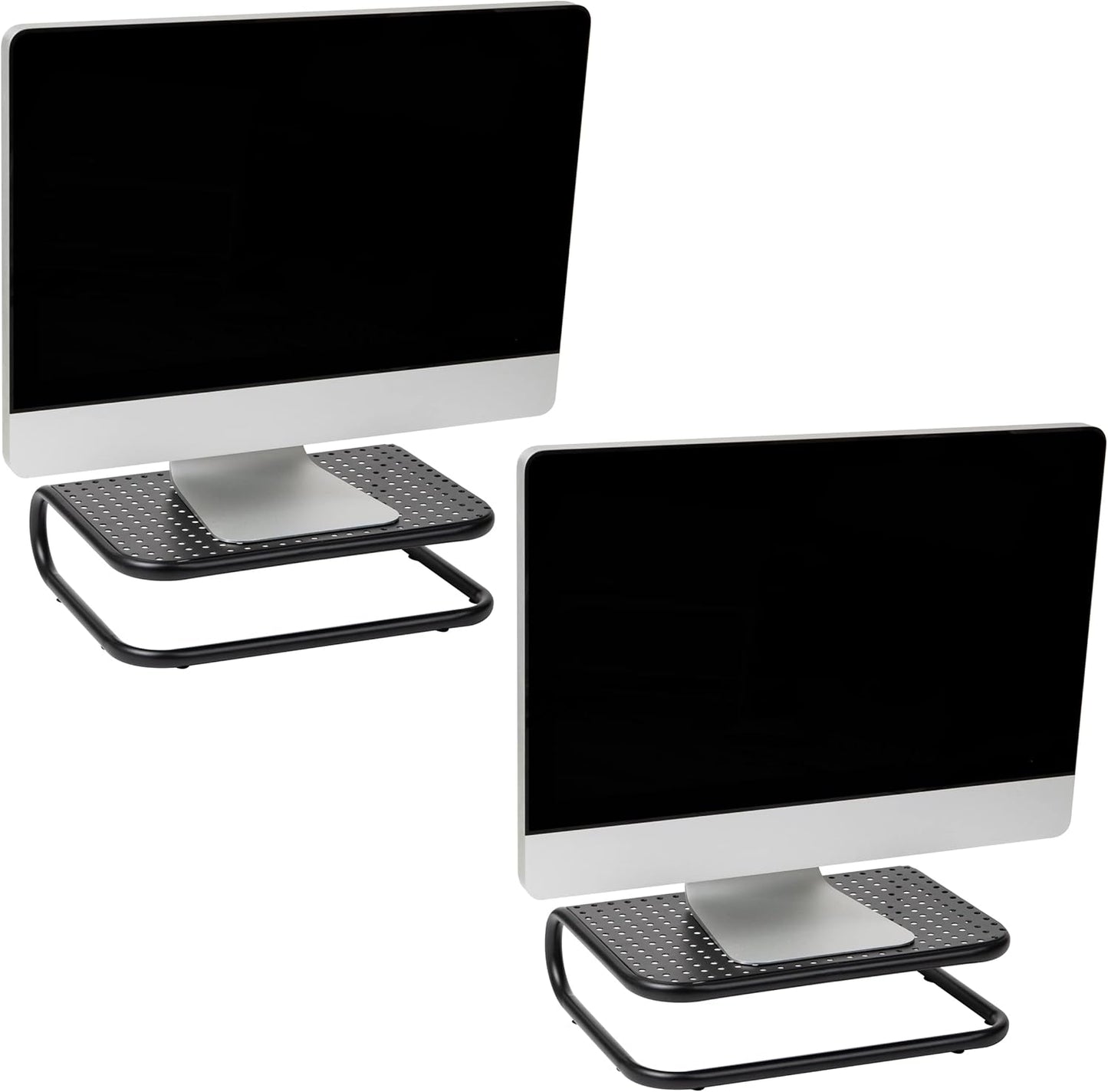 Set 2, 14.25"L 11"W 4.25"H, Mind Reader Monitor Stand, of Ventilated Laptop Riser, Desktop Organizer, Metal, x x Black