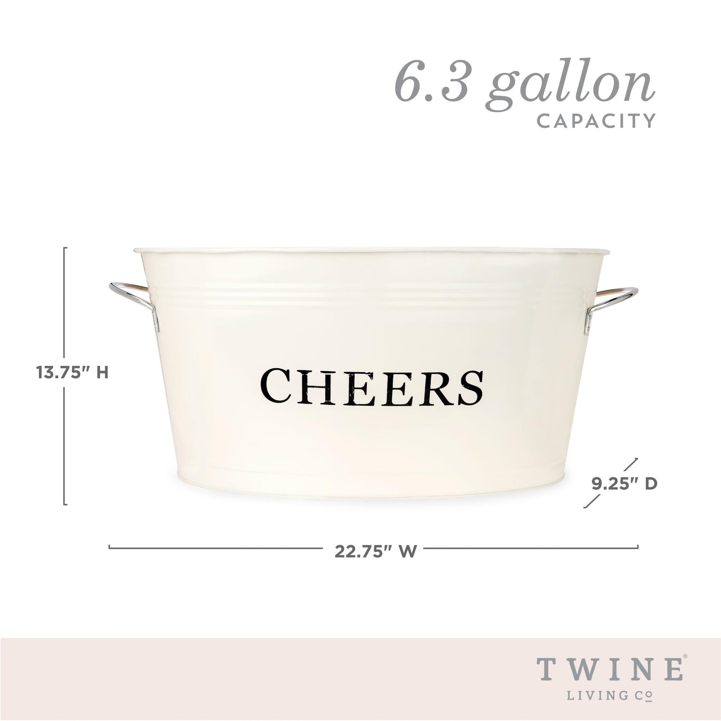 Twine Cheers Beverage Tub, Galvanized Tubs for Entertaining, Drink Buckets for Parties, Large Ice Tub and Gift Basket, Beer Buckets, Cream, 6.3 Gallons Set of 1