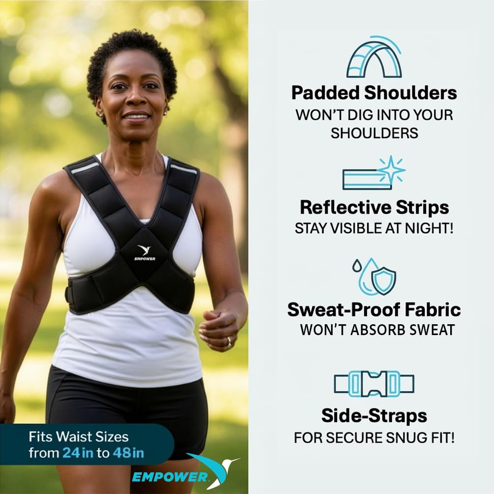 Empower Weighted Walking Vest for Women - 8lbs, Breathable Weighted Vest for Women with Reflective Strips, Home & Outdoor Training, Running Weight Loss Workout, Bone Density