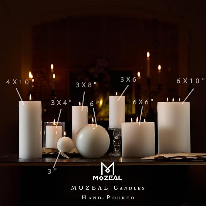 MOZEAL 3" x 4" Hand-Poured Unscented Candle,Dripless Pillar Candle Set of 3,Long Clean Burning,Approx 72 Hours Burn Time,Rustic Country Style,Wedding,Dinner,Christmas and Home Decor,White