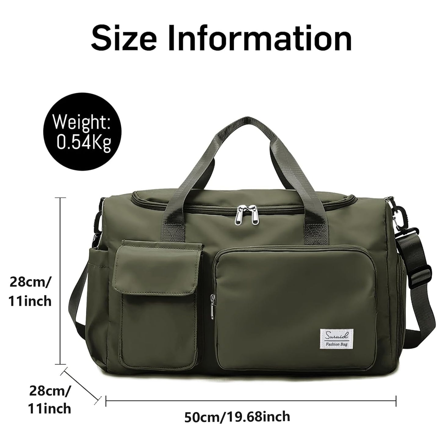 Suruid Travel Duffel Bag with Shoes Compartment Sports Gym Bag with Dry Wet Separated Pocket for Men and Women, Overnight Bag Weekender Bag Training Handbag Yoga Bag - Olive Green