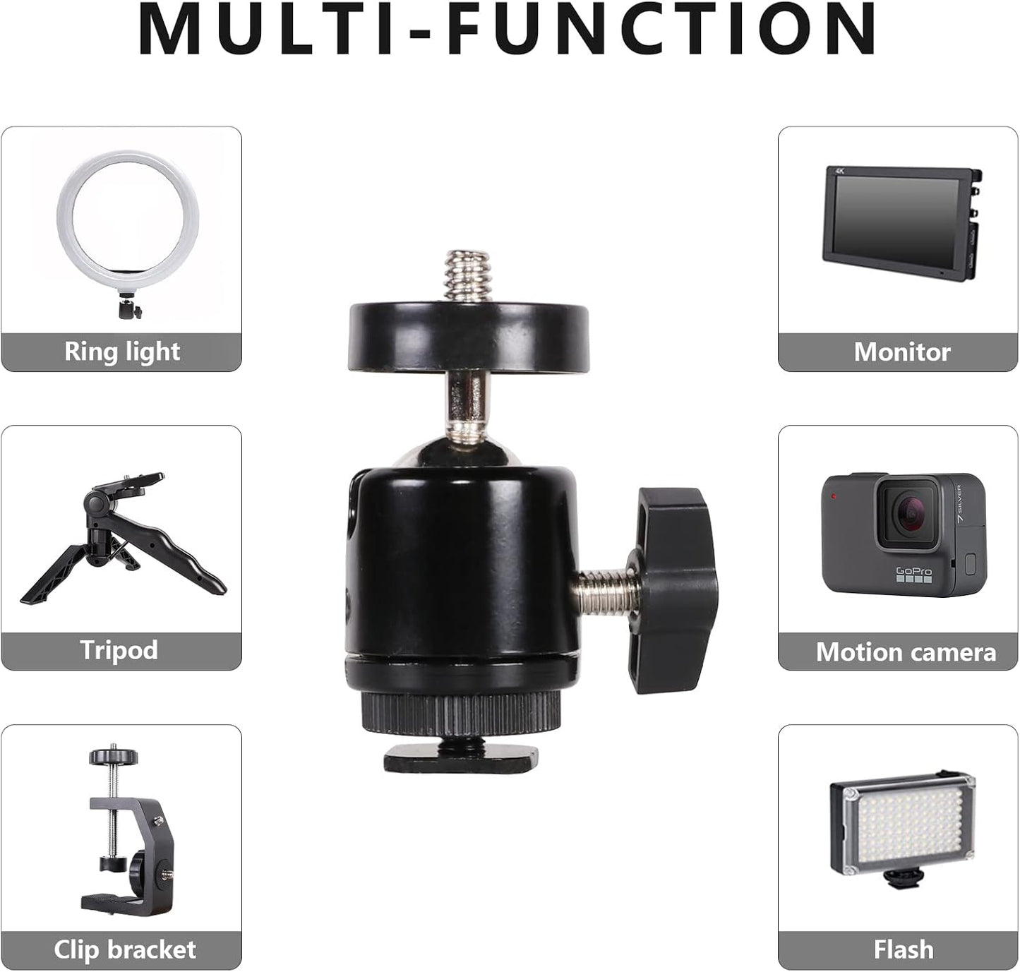 360 1/4 inch (2 Pack) Hot Shoe Mount Adapter Degree Swivel Mini Ball head with Screw for DSLR Camera, Monitor