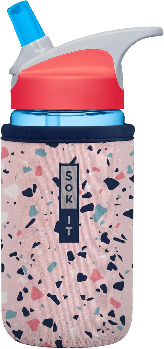 Sok It BotlSok Water Bottle Sleeve Insulated Neoprene Cover (Pink Terrazzo, Fits 12oz CamelBak or Nalgene)