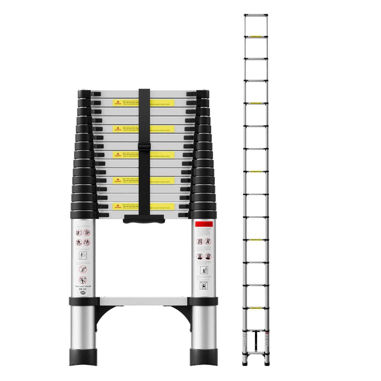 SEEKNEW Telescoping Ladder 20.3 FT, Aluminum Extension Ladder, 330 lbs Capacity with Triangular Stabilizers, Portable Collapsible Ladder for Roof, Home and RV; Silver