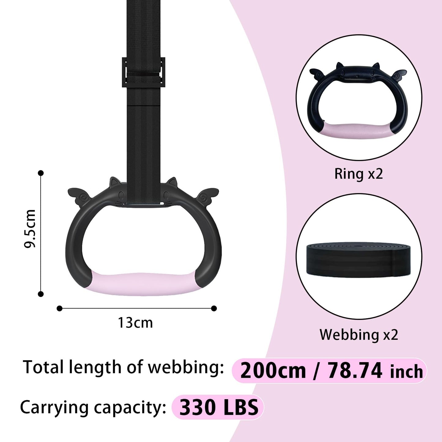 GDLPZM Gymnastics Rings, Home Gym Equipment, Adjustable Strap Strength Training Rings, Pulling Rings for Physical Training (Black Pink)