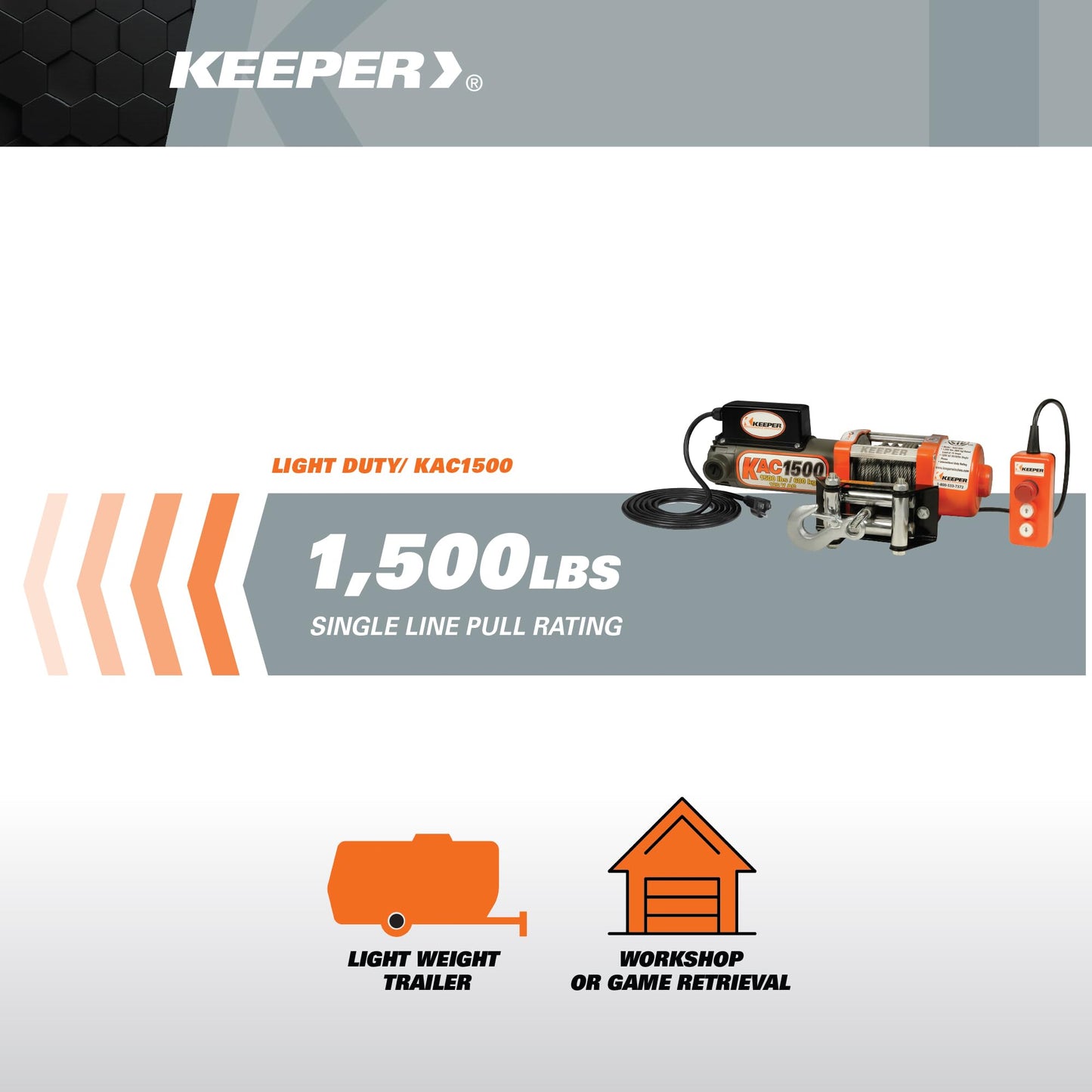 KEEPER Electric Winch 110/120V AC with Remote, Hand Held Control, 1500 lb. Capacity, AC Power, ATV, Truck, SUVs, Large Vehicles, Trailer Winch