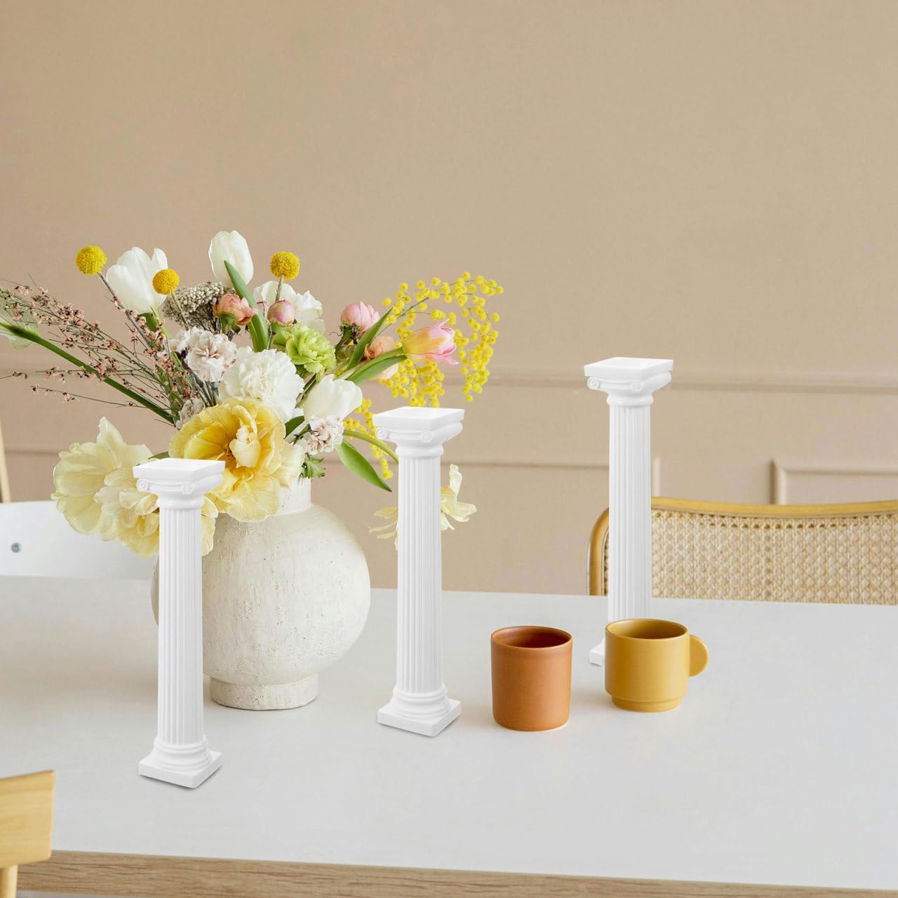Roman Column Decorating Set - 6 White Mini Columns for Home Décor & Photography Props | Nordic Classic Design