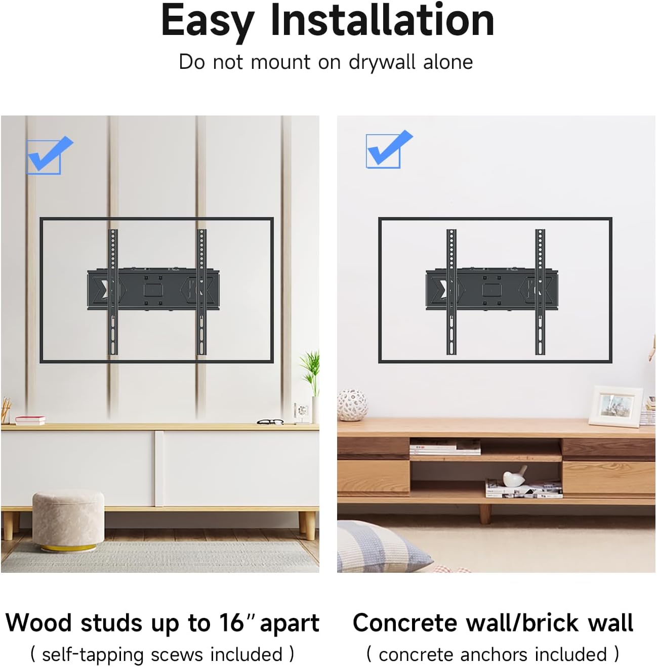 suptek 32-60 Inch 16" 400x400mm, 99lbs, MA001 Full Motion TV Wall Mount for TVs, Swivel & Tilt Adjustable Bracket, Dual