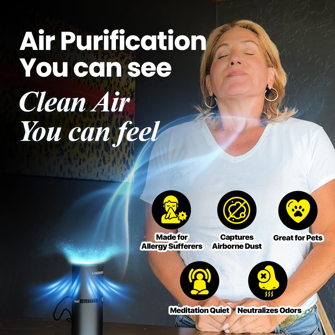 Lab Charge Small Ionic Air Purifier for Home & Bedroom – Silent HEPA Filter – Covers 250 Sq Ft - Free Cleaner – Compact & Black Design - Pack of 4
