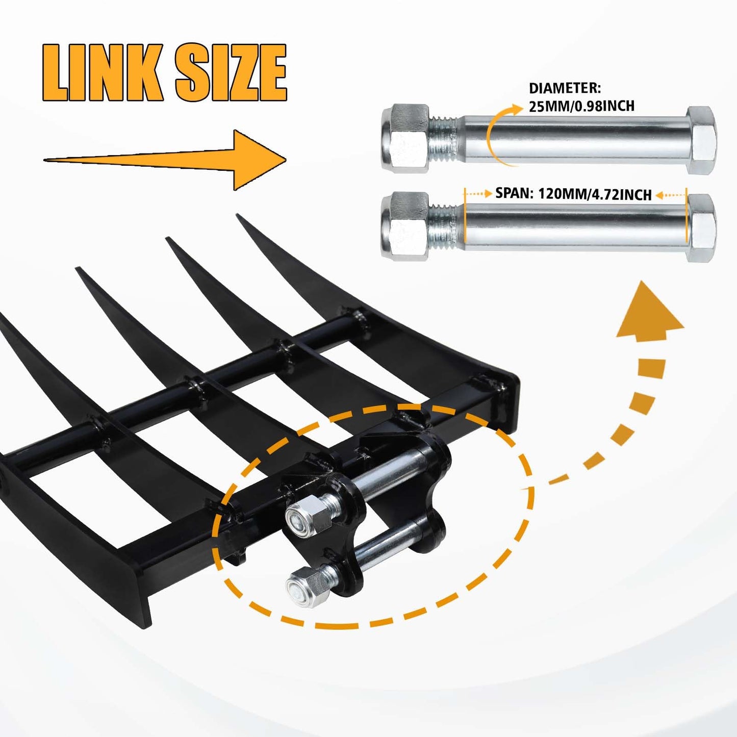 MMS Mini Excavator Rake Attachments, Wide Backhoe Rake Excavator Accessories, Suitable for 0.8-1.8 Tons Small Excavators Attachment, Use for Land Clearing, Debris Removing, Soil Spreading