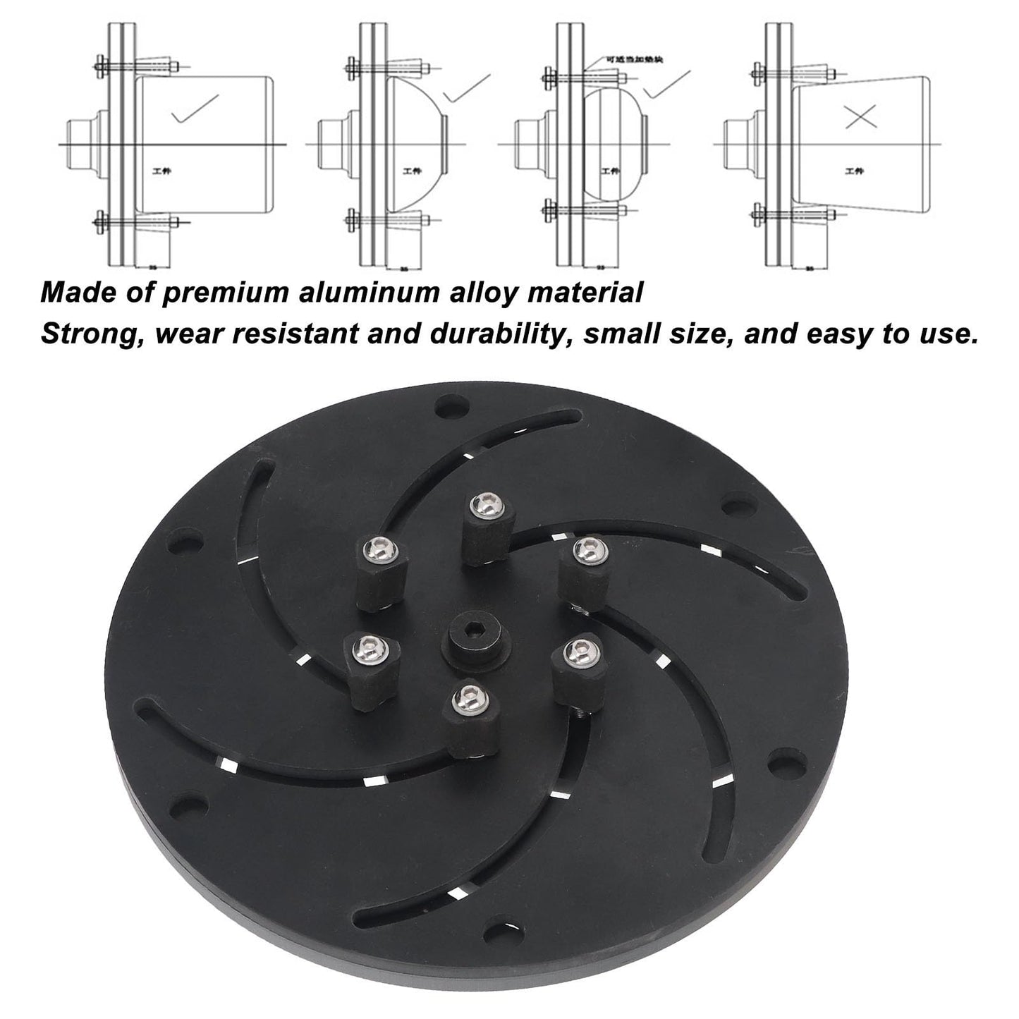 Longworth Chuck, Self Centering Wood Lathe Chuck with Aluminum Alloy Construction for Woodworking Bowl and Plate Turning Black 250mm