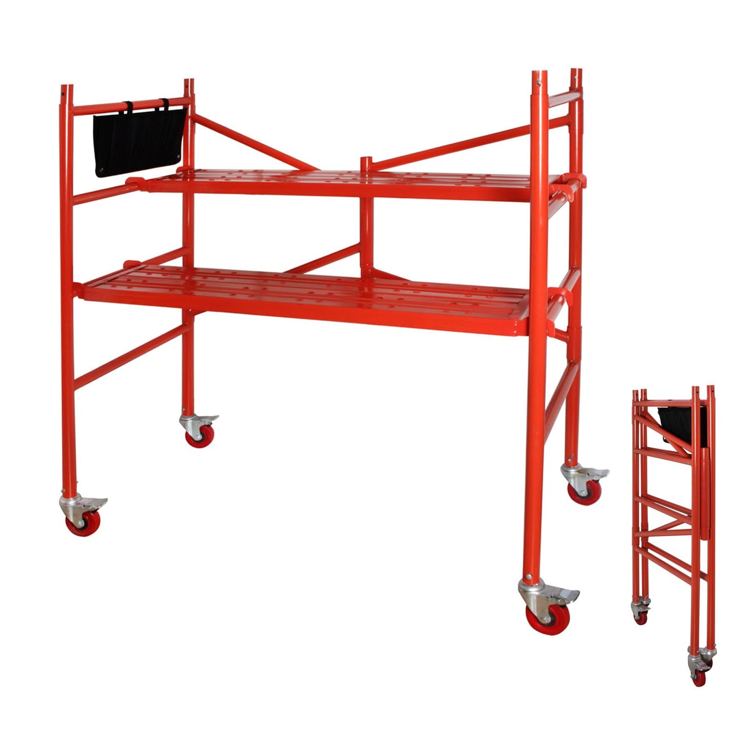 LEADALLWAY Portable Rolling Scaffolding Platform 4 Foot High Mobile Baker Scaffolding 770 LBS Capacity with Locking Wheels and Tool Bag, Red