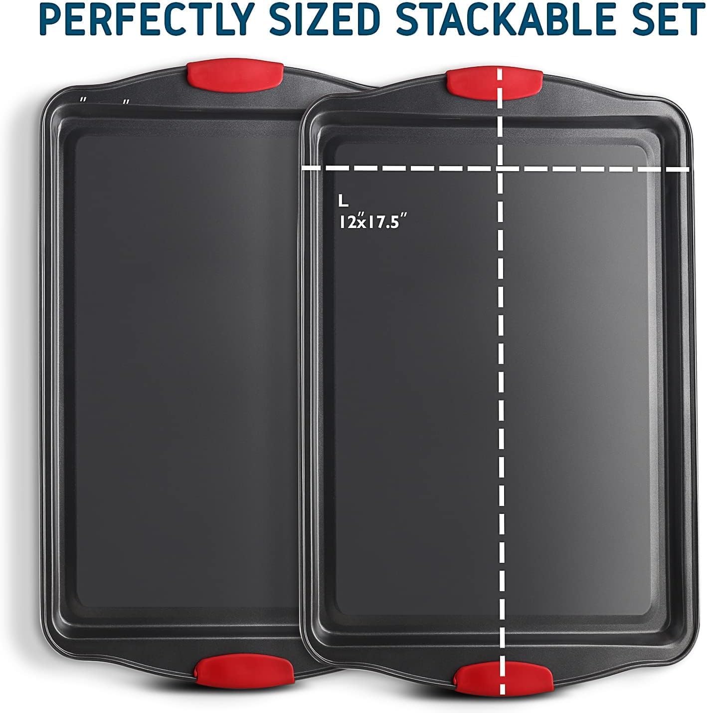 Skiennix Baking Sheet Set - 2-Piece Nonstick Cookie Sheets with Silicone Handles | BPA-Free Steel Pans