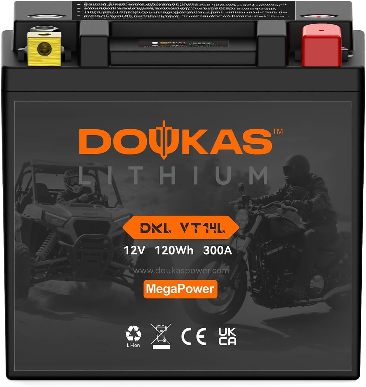 DOUKAS DKL VT14L 10Ah LiFePO4 Lithium Motorcycle Battery, High CCA Replacement for YTX14L-BS, Heavy Duty Powersport Battery Designed for Harley Davidson & Large Displacement Cruisers, Powersports