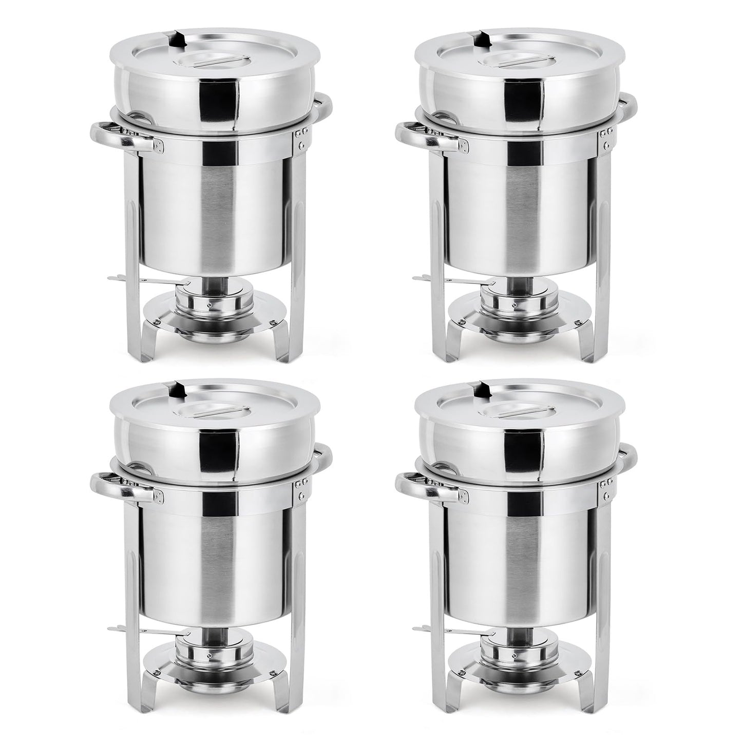 Commercial 11QT Soup Chafer Set, 4 Pack Stainless Steel Round Food Warmers Set with Pot, Notched Lids & Fuel Containers, Soup Warmers Ideal for Buffet Service & Event Catering
