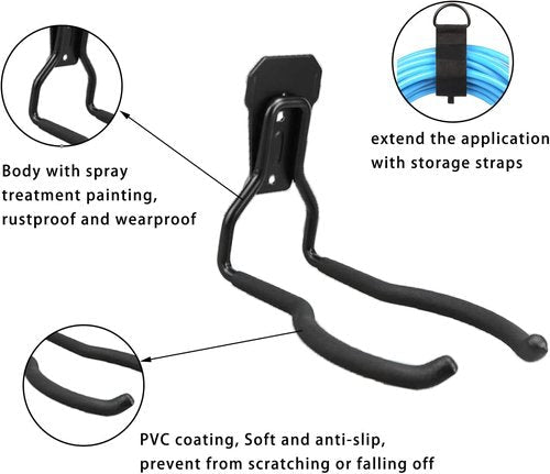 Juformin Weedeater Hanger - String Trimmer Rack for Garage Wall | 4 Durable Utility Hooks in Black