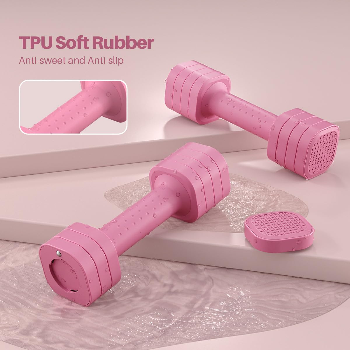 Zempox Adjustable Dumbbell Set, 4 in 1 Free Weight Dumbbell Set for Women, Hand Weight for Women at Home, Each 2lb 3lb 4lb 5lb with TPU Soft Rubber Handle for Home Gym Aquatic Fitness Equipment,Pink