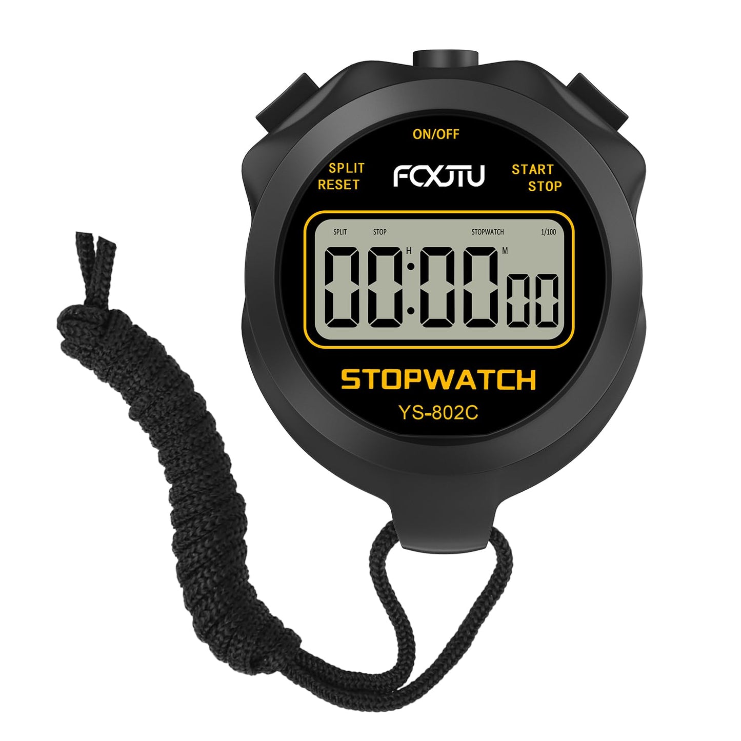 FCXJTU Simple Digital Sports Stopwatch Timer, No Bells, No Clock, No Alarm, Simple Basic Operation, Silent, ON/Off, Pure Stopwatch for Swimming Running Training Kids Coaches Referees Teachers (Black)