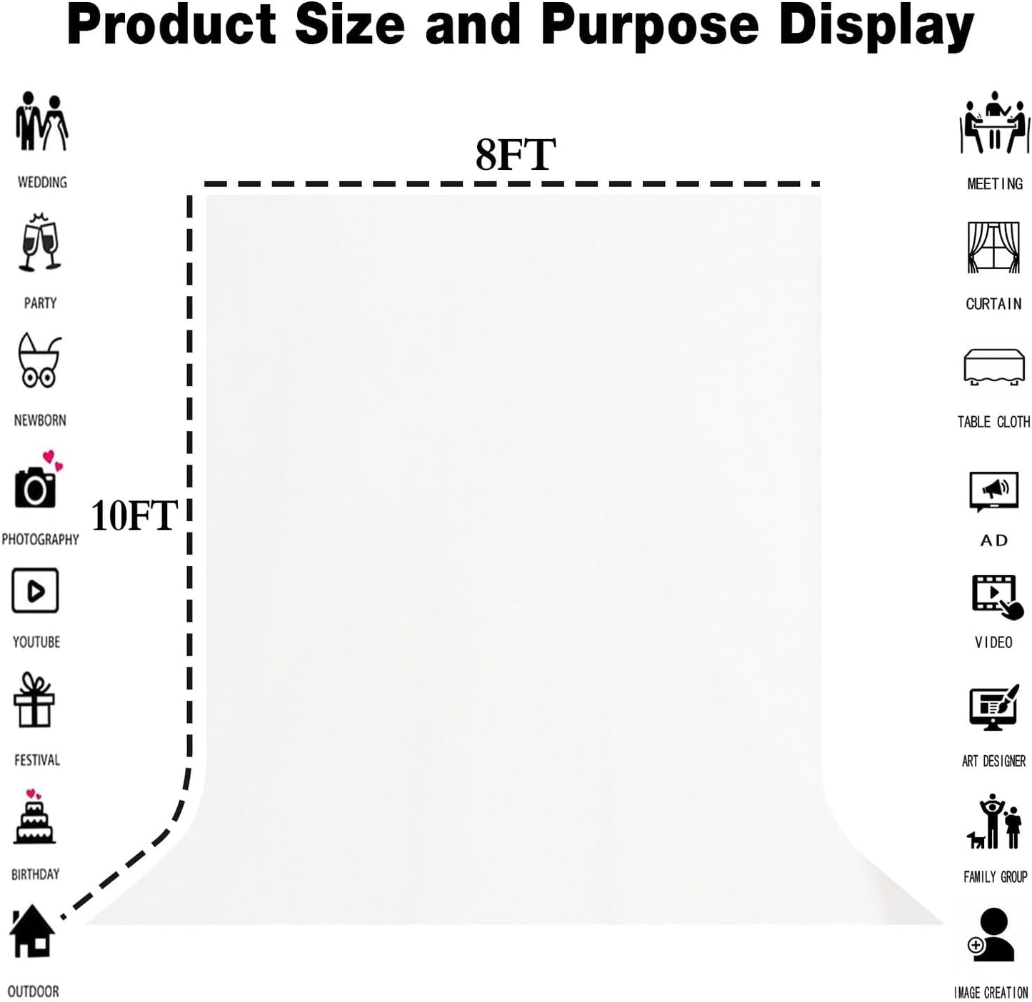 LYLYCTY 8x10ft White Portrait Backdrop Zoom Meeting, Game Live Steaming and Photo Studio Shooting Props