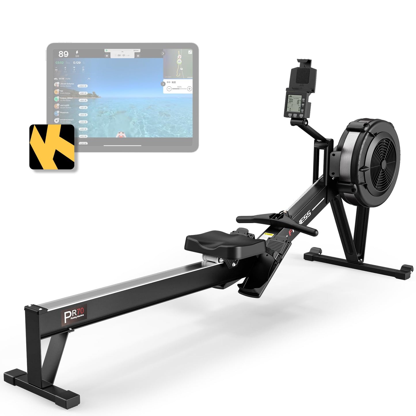 PASYOU Air Rowing Machine for Home,10-Level Resistance 350lbs Rower Machine,Foldable Row Machines Commercial with 54in Rail and Bluetooth Backlit Monitor, Adjustable Tablet Holder PR70