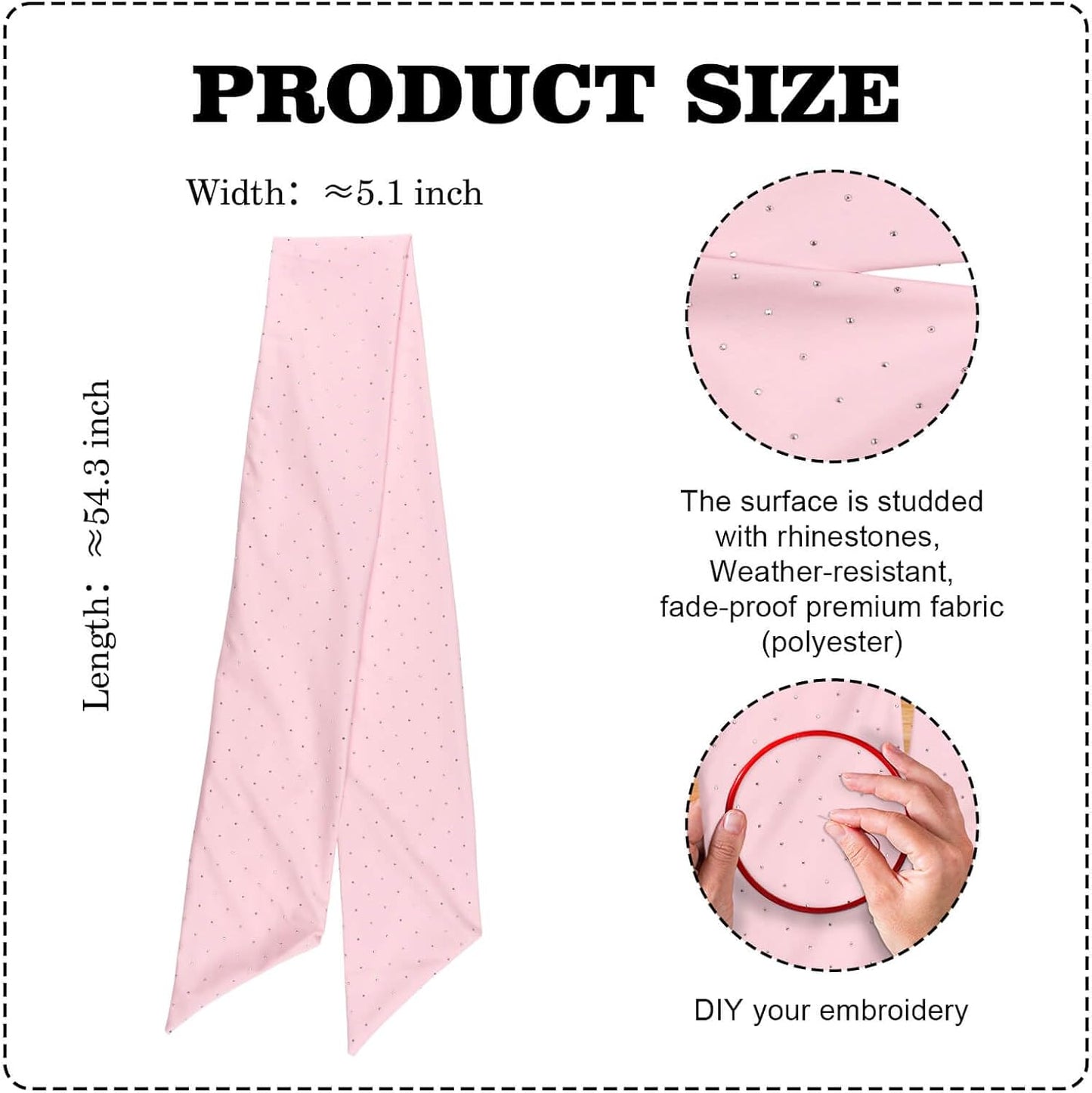 YKW Pink Rhinestone Wreath Sash - 54x5 Inch Sparkle Ribbon for Baby Shower & Wedding Decor