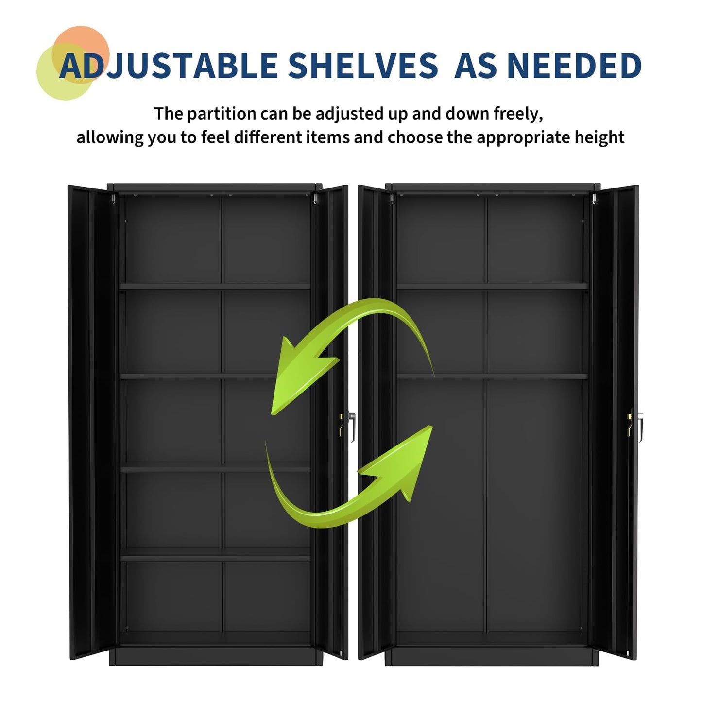 71 Inch Heavy Duty Metal Lockable Storage Cabinet with 2 Doors & 4 Adjustable Shelves, Steel Garage Cabinet for Pantry Office Garage Workshop, Multi-Use Utility Cabinet with Adjustable Feet (Black)