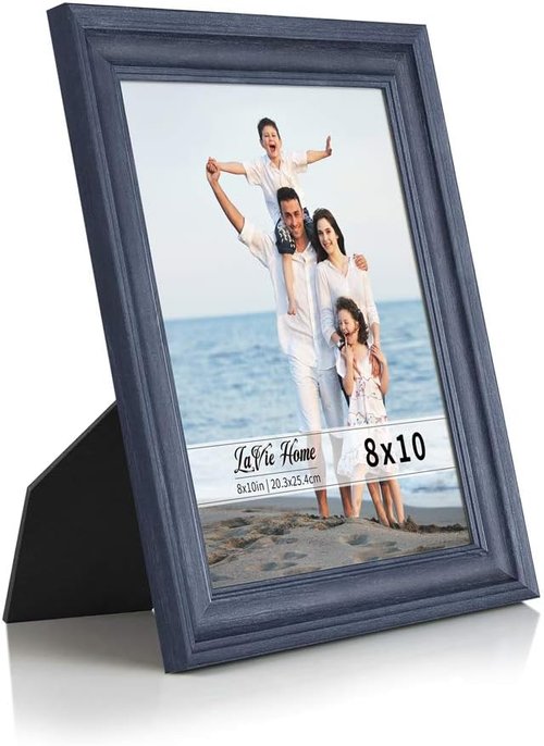 LaVie Home 8x10 Rustic Picture Frame - Tempered Glass for Wall Mount & Table Top Display - Blue