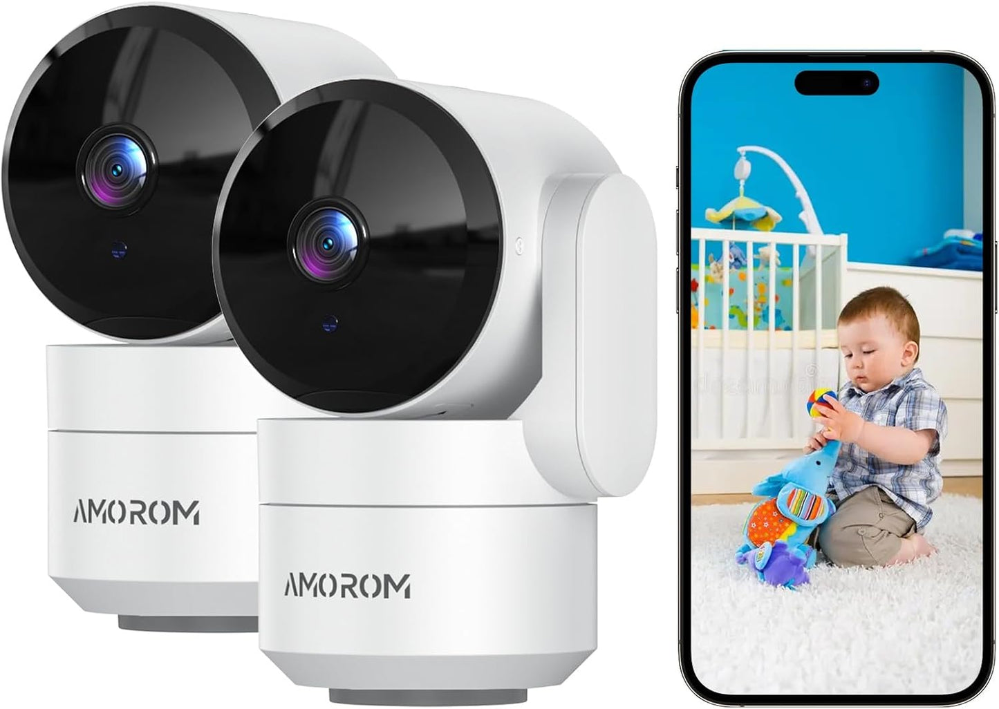 AMOROM 360, 1080p 2-Way 2.4GHz 2 Pack Indoor Camera for Home Security Pet Cameras with Pan&Tilt, Night Vision, Motion