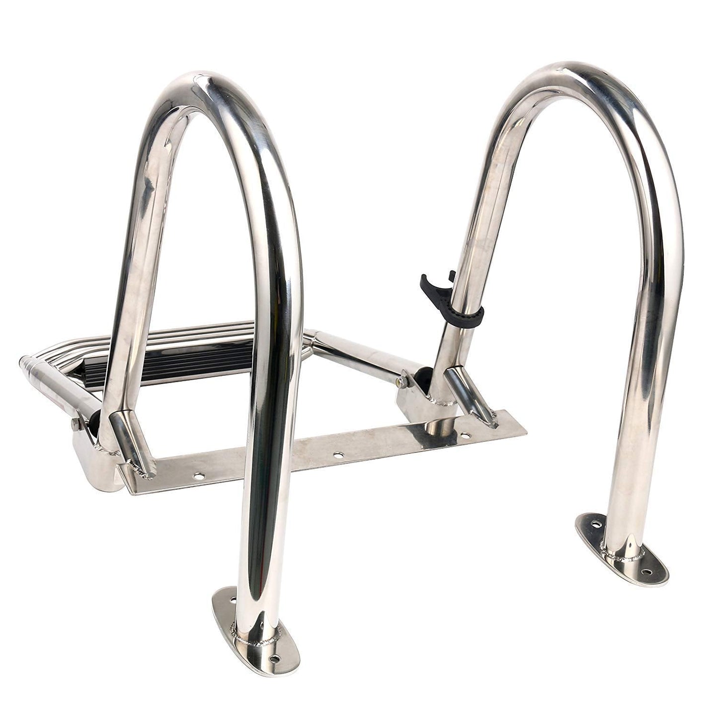 Amarine Made Boat Ladder, 3 Step Premium Stainless Folding Rear Entry Pontoon Boat Ladder w/Extra Wide Step