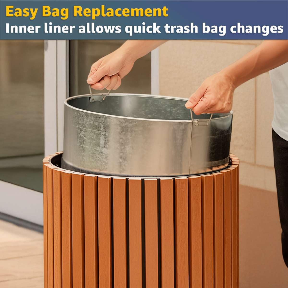 Zedfire 17 Gallon Round Outdoor Trash Can - Heavy Duty Steel & Wood Composite Commercial Decorative Garbage Bin with Open Lid, Durable Park, Retail & Transit Waste Container