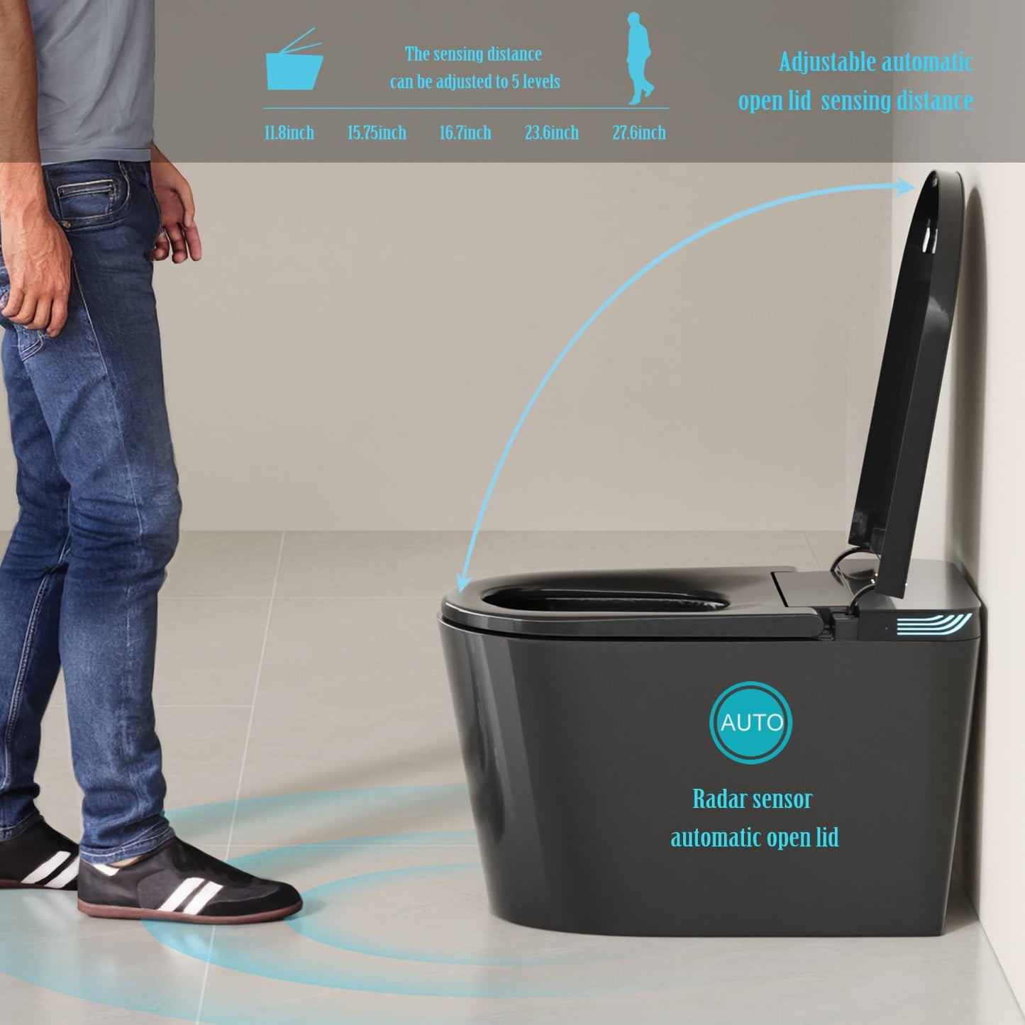 BONSAM Smart Toilet with Auto Open/Close Lid, Modern Toilet with Bidet Built In, Foam Shield, Auto Flush, Warm Water&Dryer, Self-Cleaning Heated Seat Toilet with Remote Control for Seniors & Families.