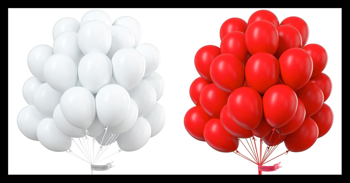 PartyWoo White & Red Balloons - 100 Pack for Stunning Celebrations | Perfect for Events