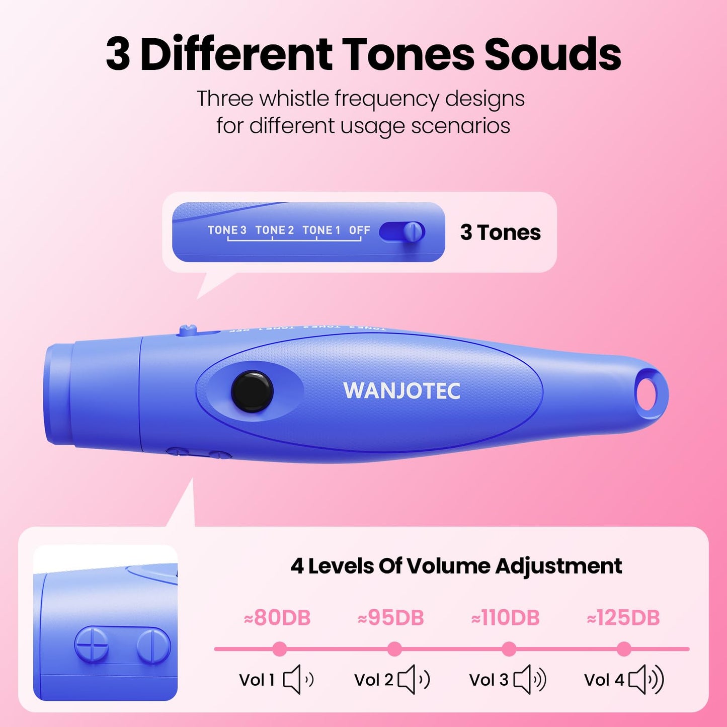 WANJOTEC Electronic Whistle for Teacher Coache, 3 Tones Adjustable 130db Loudest High Volume Handheld Emergency Electric Whistles for Referee, P.E.Outdoor Sports Whistles with Lanyard (Blue+Black)