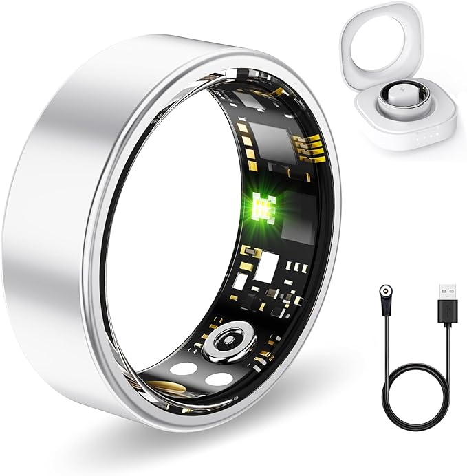 Smart Health Rings for Women Men, Fitness Tracker with Heart Rate, Blood Oxygen, HRV, Sleep Tracker, Step Tracker, No Subscription Fee, IP68 Waterproof Smart Ring for iphone & Android (Silver 14#)