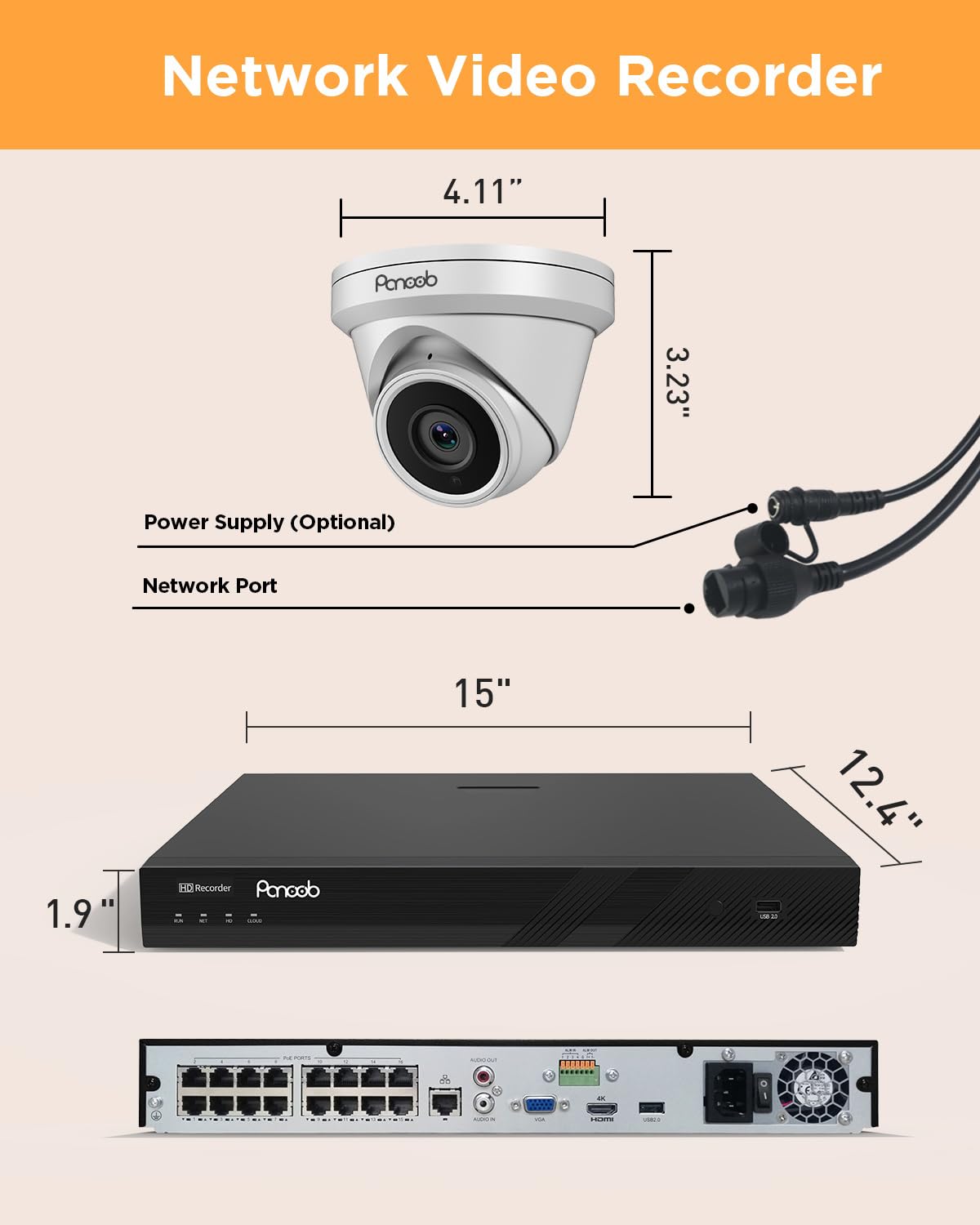 PANOOB 16 Channel Security Camera System, 16pcs 5MP Wired IP Turret Dome PoE Cameras Outdoor, AI Human Detection, Built-in Mic, Remote Access, 4K 16CH NVR 4TB HDD for 24-7 Recording, PD93A1616-5M