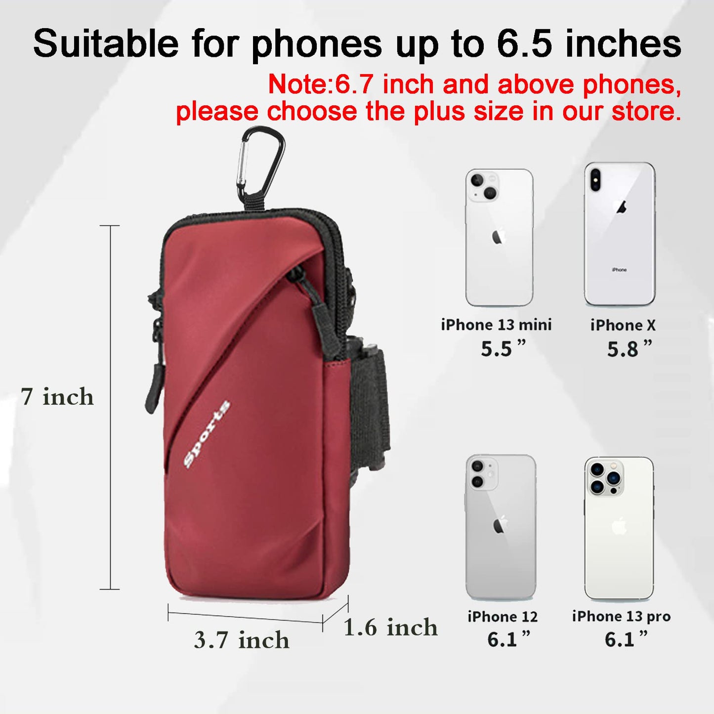 Prime Comfort Cell Phone Holder, Small Crossbody Shoulder Holsters Bag with Arm Band, Fits iPhone and Android, Use for Running, Walking, Hiking & Biking (6.7 Inches, Red)
