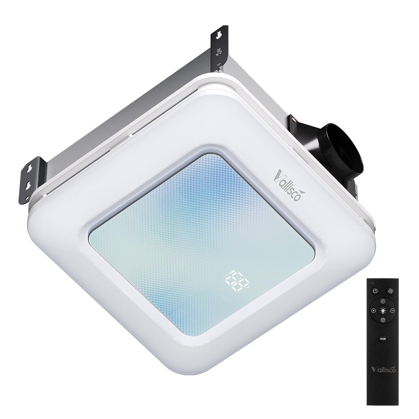 VallisCo Bathroom Exhaust Fan with Light, Odor & Humidity Sensors, 230 CFM Quiet Bathroom Ceiling Fan with Remote, Timer, 3 Dynamic RGB Lights, 2700K–6500K Dimmable, Wall/Ceiling Mount (Ocean Mist)