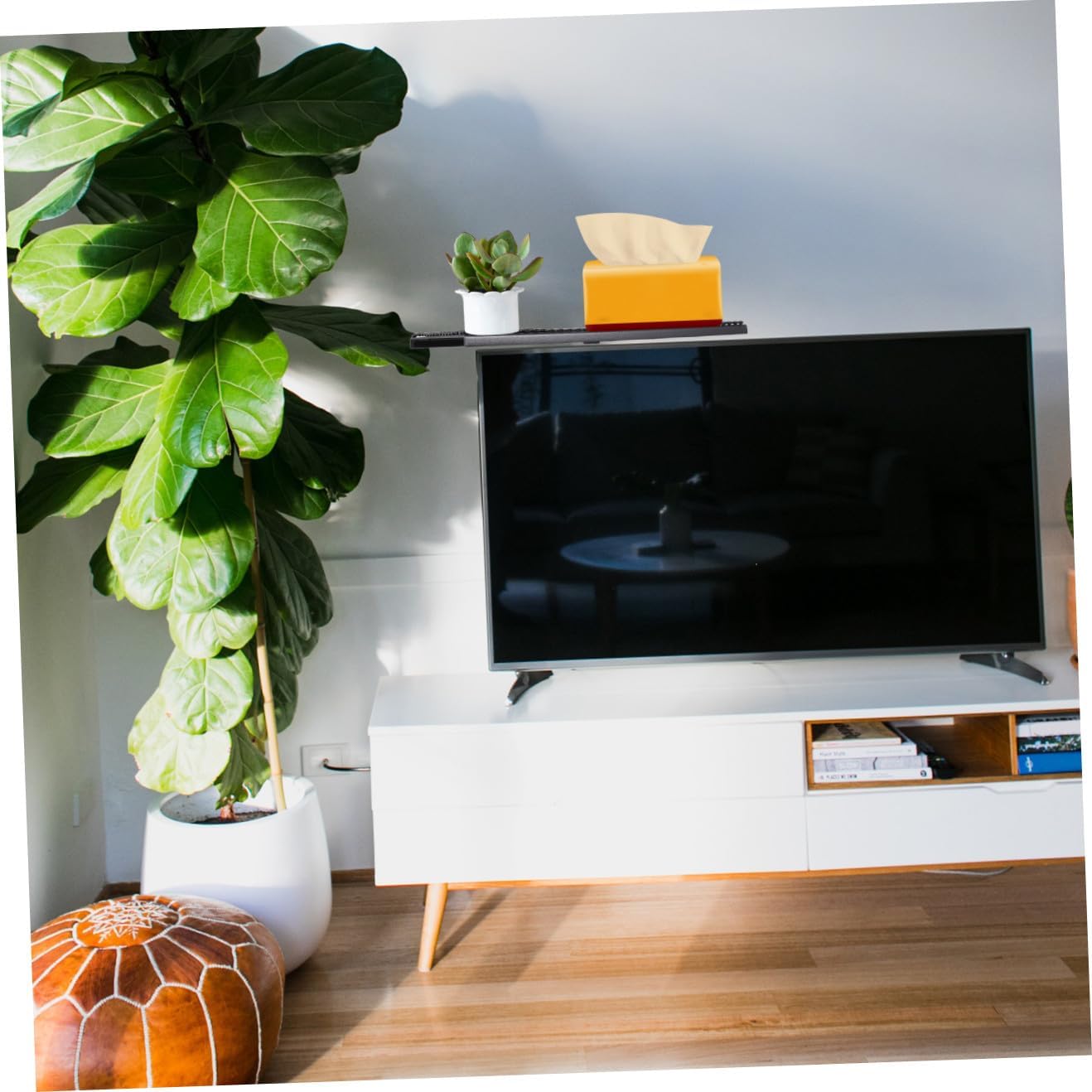 MERRYHAPY Multifunctional Monitor Shelf for Small Spaces No Drill TV Stand for Cable Box Black Screen Storage Bracket