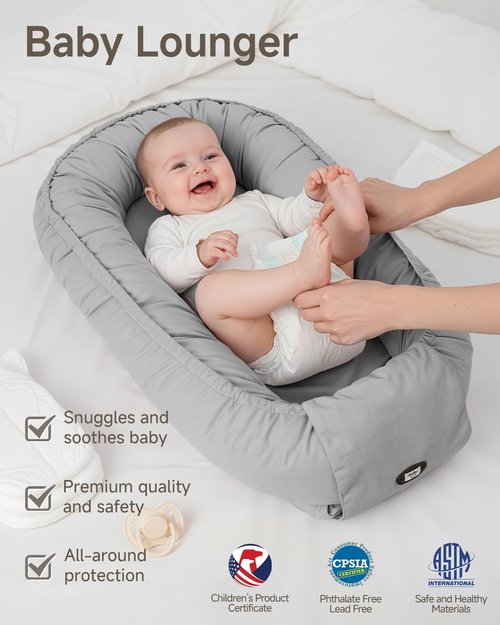 Baby Lounger - Adjustable Newborn Lounger for 0-24 Months | Breathable & Soft Tummy Time Lounger in Grey