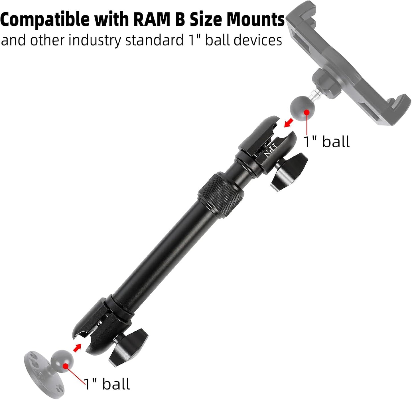FPN 8.6 11.3 Inch, 1" 25mm All-Aluminum Extension Double Socket Arm, Adjustable Telescopic Mounting Arm to Compatible