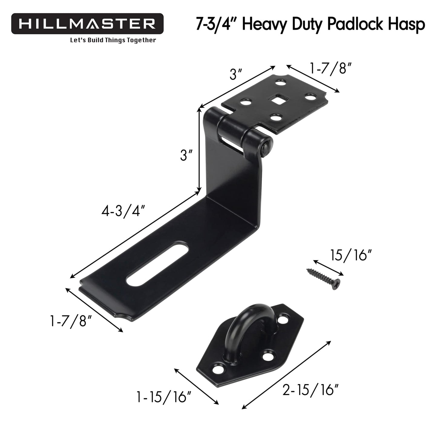 HILLMASTER Door Hasp Latch 90 Degree, 7-3/4" Extra Thick Heavy Duty Steel Safety Gate Door Lock Padlock Clasp Hasp Lock Latch for Fence Gate Barn Door Shed Closet Cabinet, Black Finish
