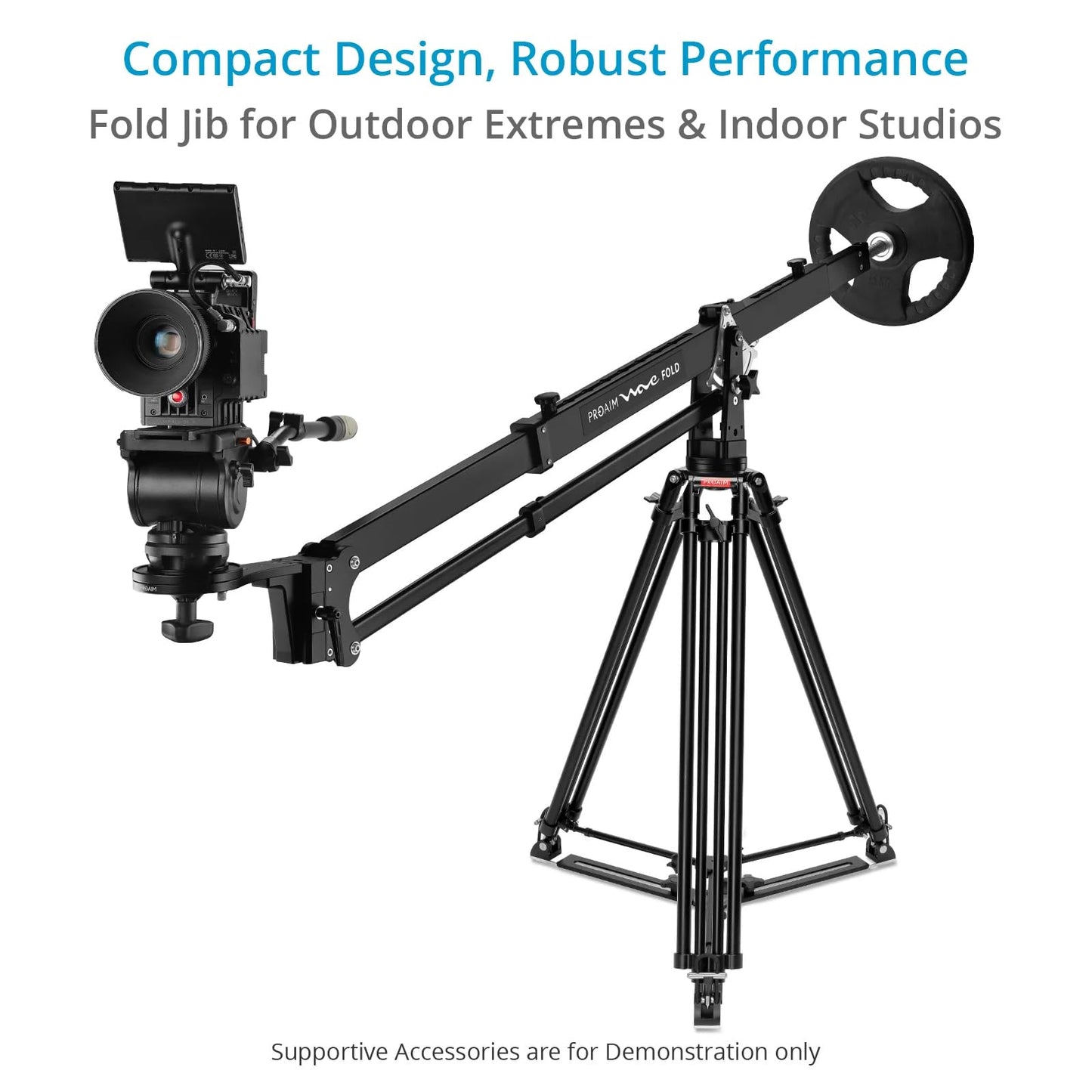 PROAIM 7.2ft Wave Fold Video Camera Jib Crane. 15kg/33lb Payload. 100mm Camera & Tripod Mounting. Quick Dovetail Mechanism. Telescopic Front & Rear Pivot Adjustments (JB-WVFD-01)