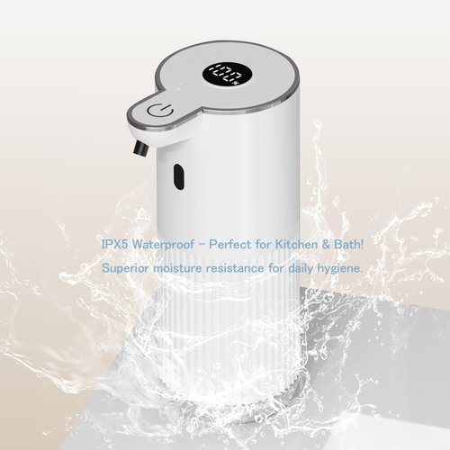 Automatic Soap Dispenser with LED (Battery% & Foam Level), 7000 Uses, 6 Foam Settings, Wall Mount/Countertop, USB-C Rechargeable, for Bathroom Kitchen, White