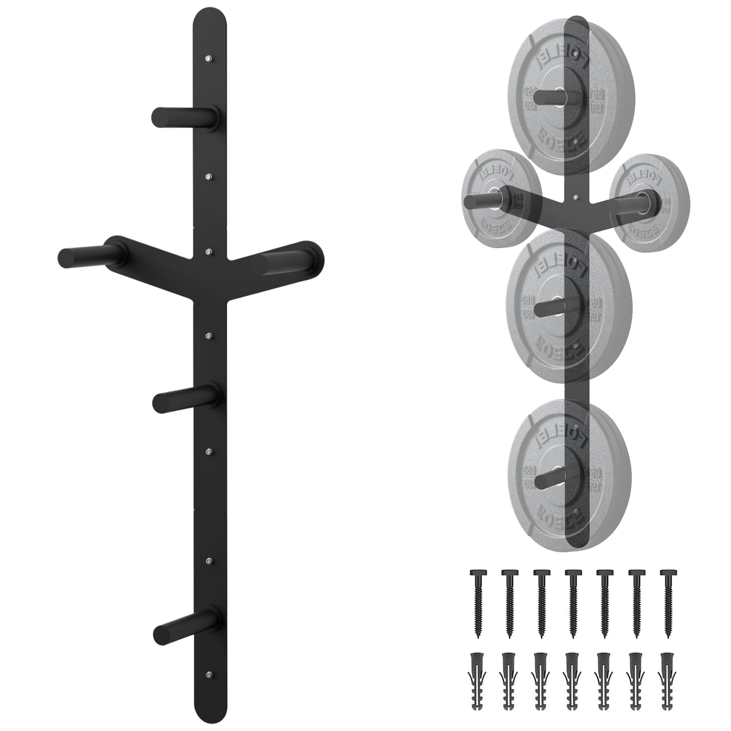 Weight Plate Storage Rack, Wall Mounted Bumper Plate Weight Rack Storage, Space Saving Strength Training Plate Trees for Garage Home Gym Strength Training, Load Up to 700 LBS, 3-Peg, Fit 2" Plates (Weight Plate Storage Wall Mount)